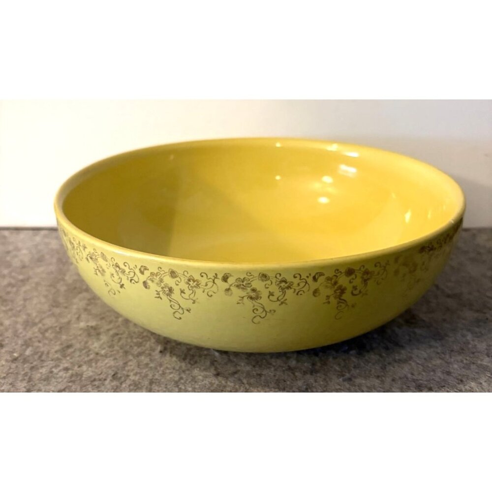 Vintage Hall's 9" Yellow Serving Bowl With Gold Design 1960's  #2882